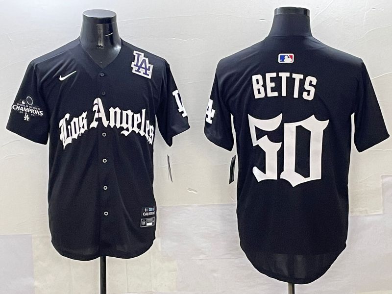 Men Los Angeles Dodgers #50 Betts Black Five generations Joint Name 2025 Nike MLB Jersey style 43